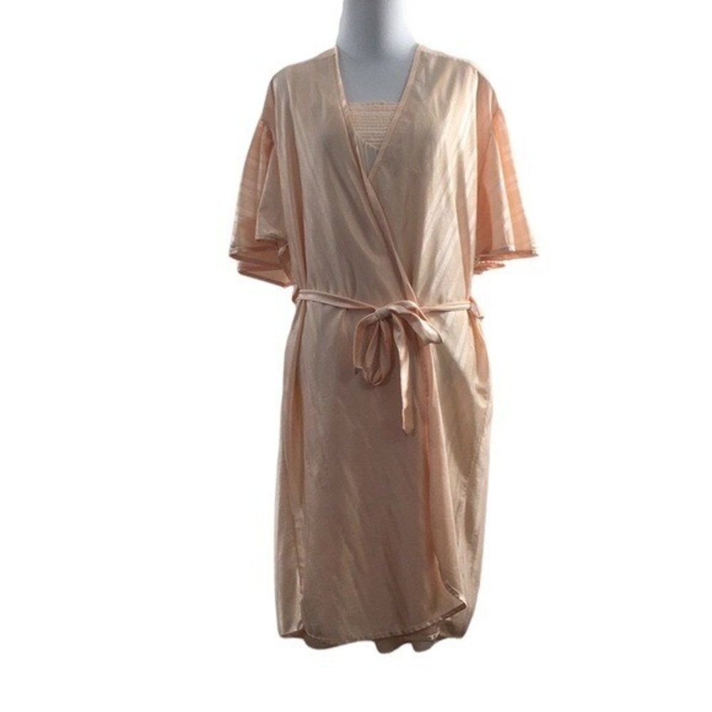Laura Smith Vintage Peach Slip Nightgown Robe Set Womens Medium Short Sleeve‎
